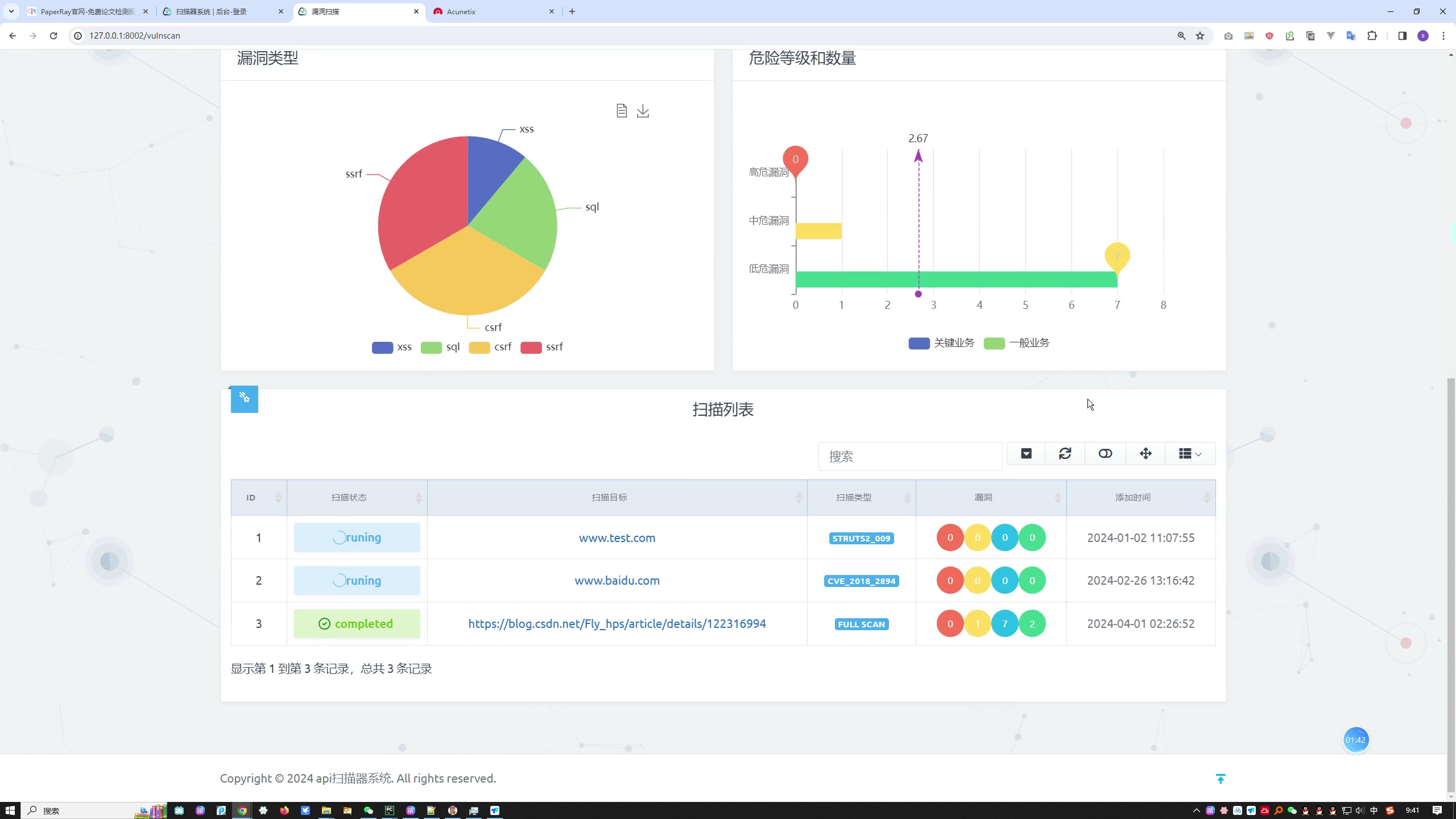 基于python的api扫描器系统的设计与实现+第二稿+文献综述+开题报告+查重报告+安装视频+讲解视频